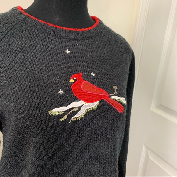 Jenny Anthro Rare Unique Knit Blue Jay Embroidered Bird Sweatshirt Sweater - Picture 2 of 9